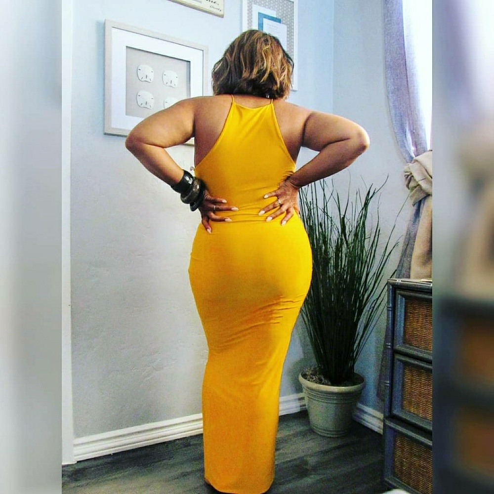 Mustard yellow body con maxi dress - Picture 2 of 2